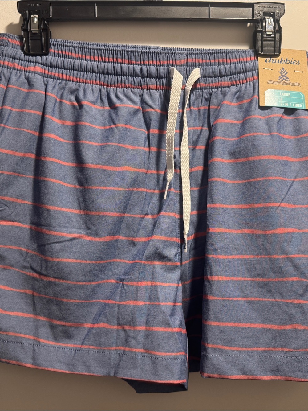 Chubbies “The Tributes” (faded blue with pink stripe) 4” Swim Shorts